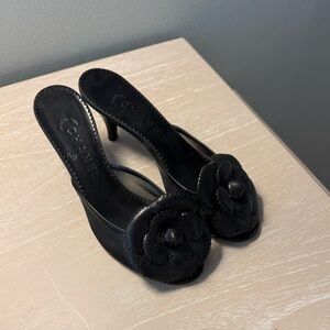 CHANEL Black Mesh Heels with Rosette